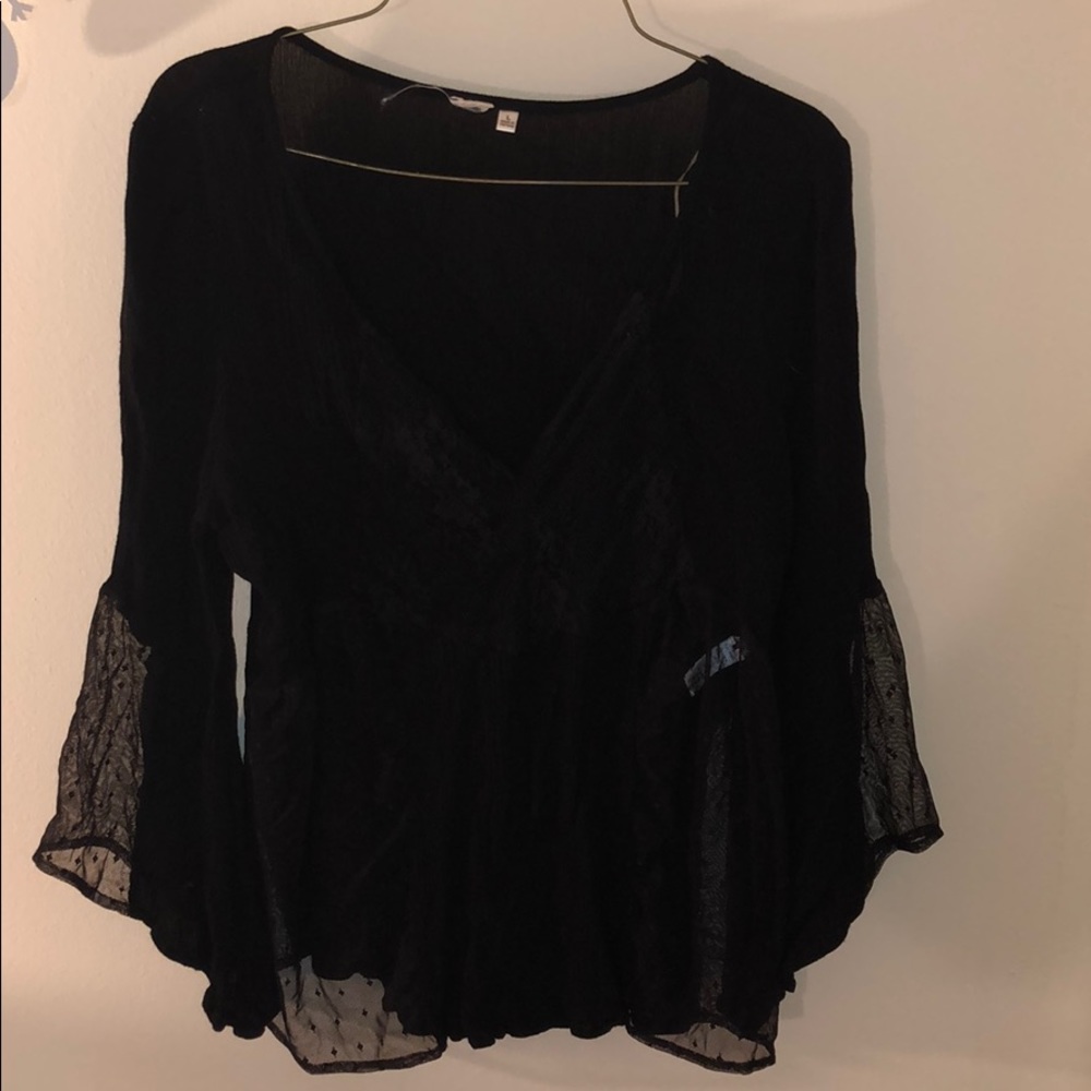Black shirt with mesh and lace